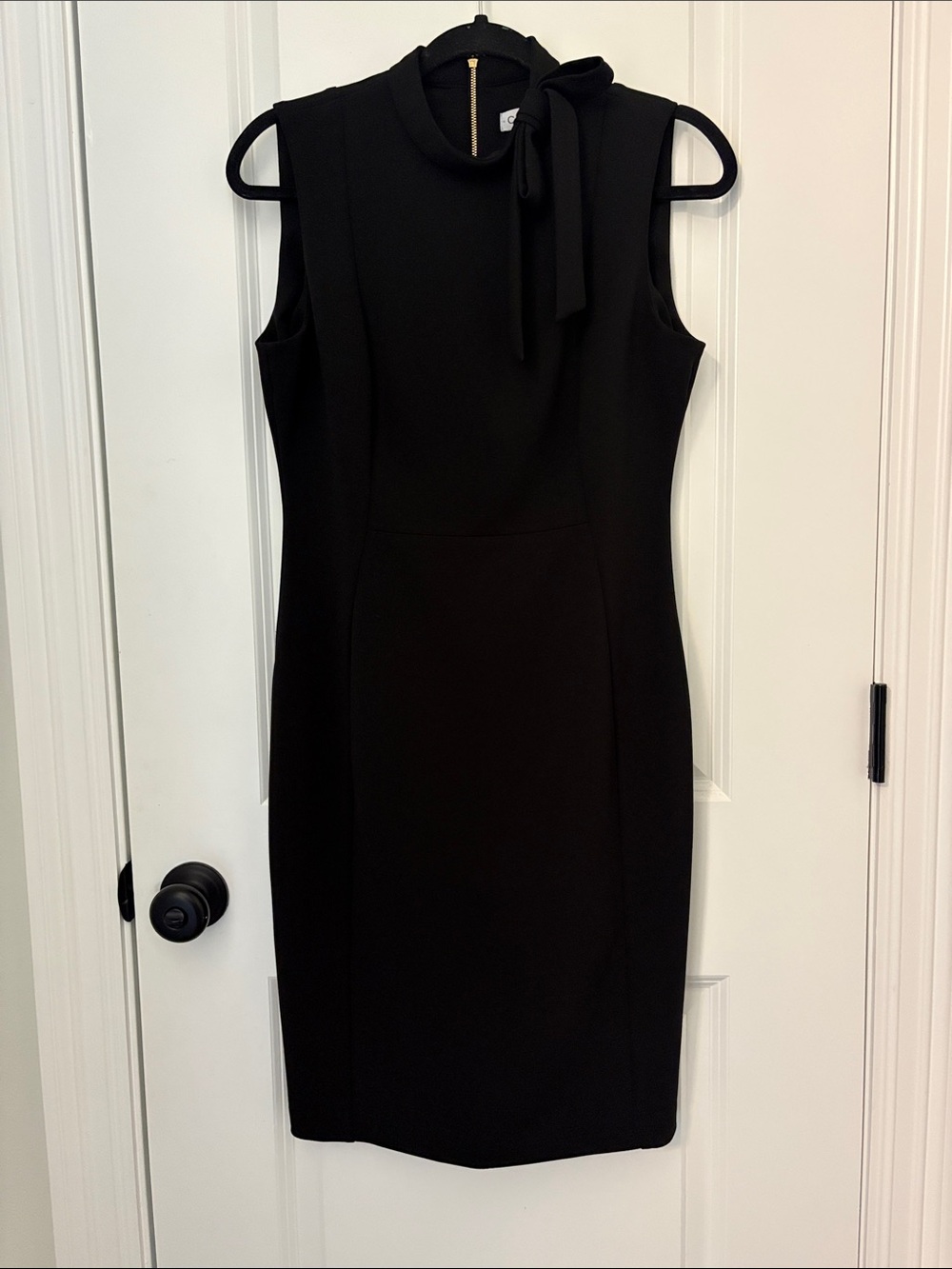 Calvin Klein Black Sleeveless Tie-Neck Sheath Midi Dress